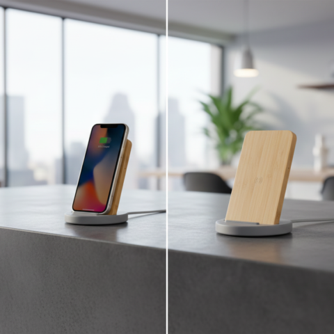 Bamboo Wireless Charger Stand 5W – Eco-Friendly Desk Charging Pad