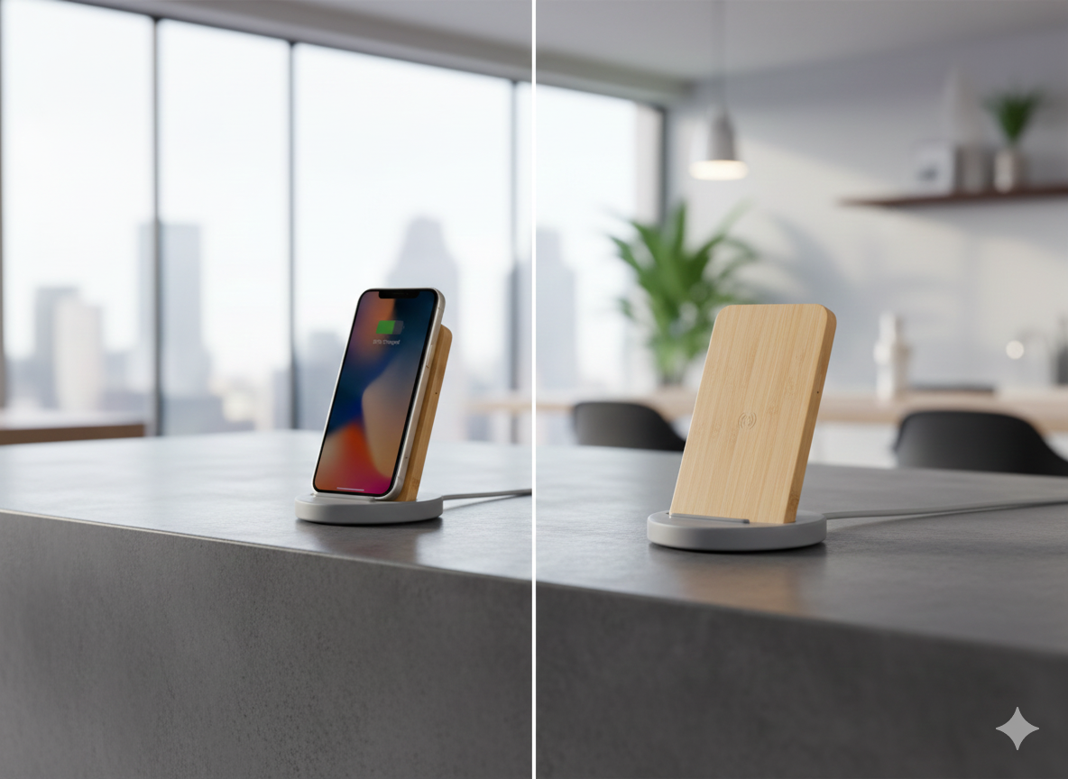 Bamboo Wireless Charger Stand 5W – Eco-Friendly Desk Charging Pad