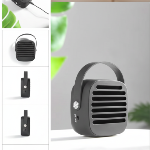 سبيكر مطاطي أسود محمول بصوت قوي 3 واط ومقبض جلد