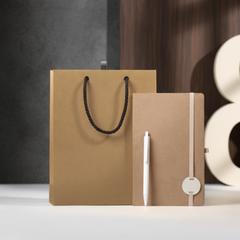 Premium Eco Gift Set – Kraft Gift Bag with Natural Notebook & Pen