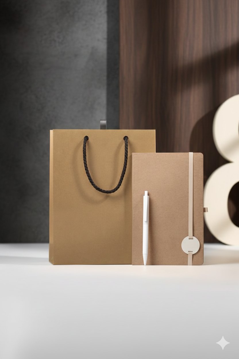 Premium Eco Gift Set – Kraft Gift Bag with Natural Notebook & Pen